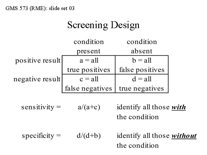 GMS 573 (RME): slide set 03 Screening Design 