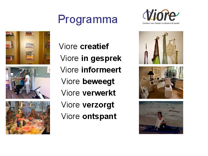 Programma Viore creatief Viore in gesprek Viore informeert Viore beweegt Viore verwerkt Viore verzorgt