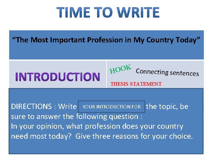 “The Most Important Profession in My Country Today” K HOO Connecting sentences THESIS STATEMENT