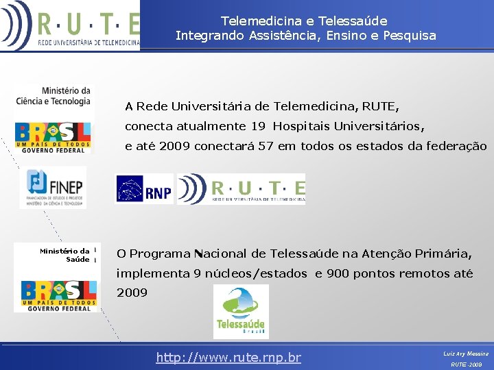 Telemedicina e Telessaúde Integrando Assistência, Ensino e Pesquisa A Rede Universitária de Telemedicina, RUTE,