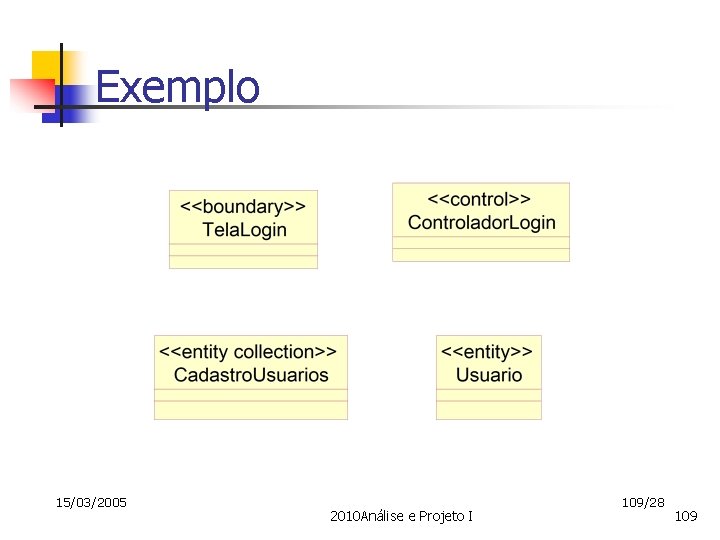 Exemplo 15/03/2005 2010 Análise e Projeto I 109/28 109 