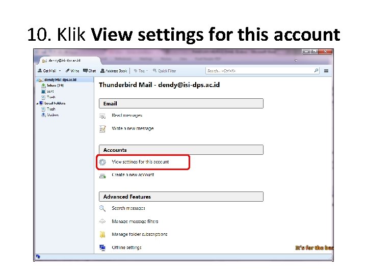 10. Klik View settings for this account 