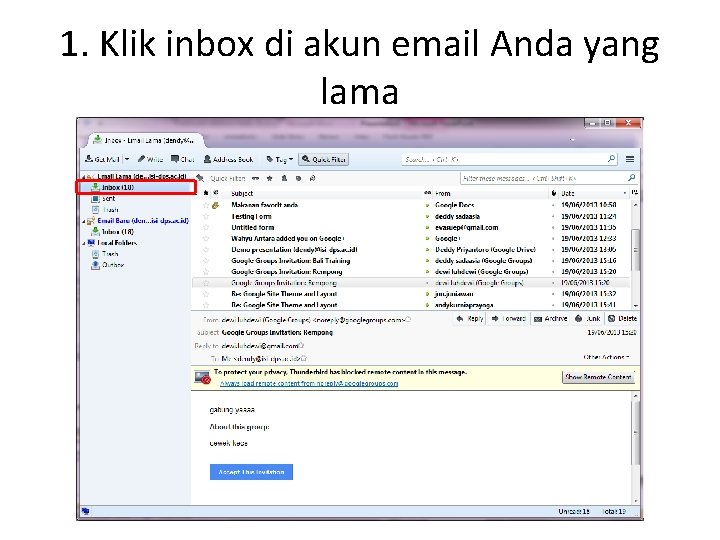 1. Klik inbox di akun email Anda yang lama 