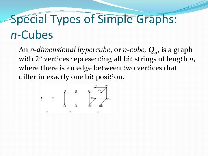 Special Types of Simple Graphs: n-Cubes An n-dimensional hypercube, or n-cube, Qn, is a