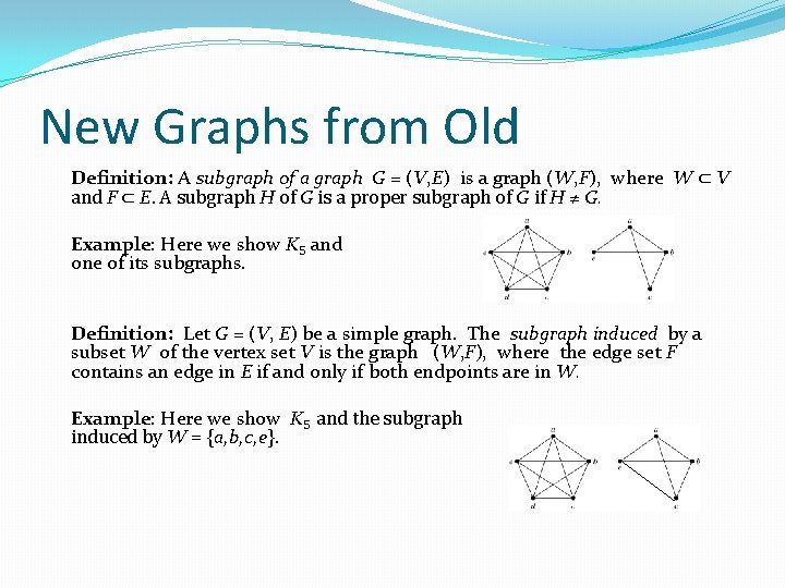 New Graphs from Old Definition: A subgraph of a graph G = (V, E)