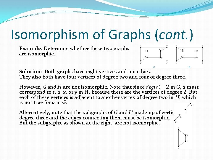 Isomorphism of Graphs (cont. ) Example: Determine whether these two graphs are isomorphic. Solution: