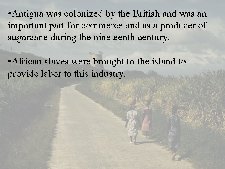 • Antigua was colonized by the British and was an important part for