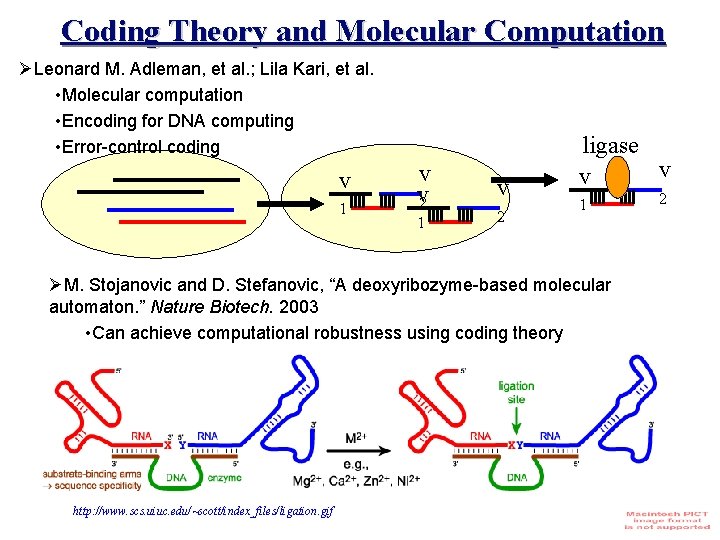 Coding Theory and Molecular Computation ØLeonard M. Adleman, et al. ; Lila Kari, et