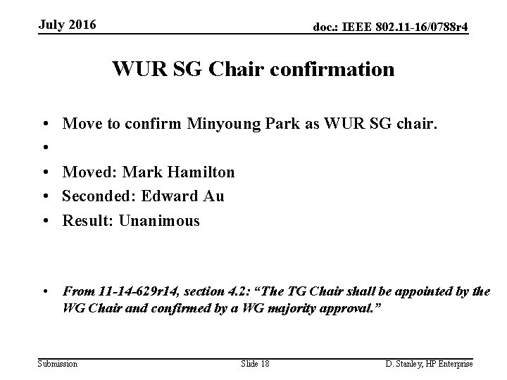 July 2016 doc. : IEEE 802. 11 -16/0788 r 4 WUR SG Chair confirmation