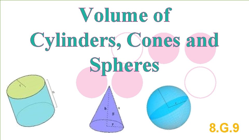 Volume of Cylinders, Cones and Spheres 8. G. 9 