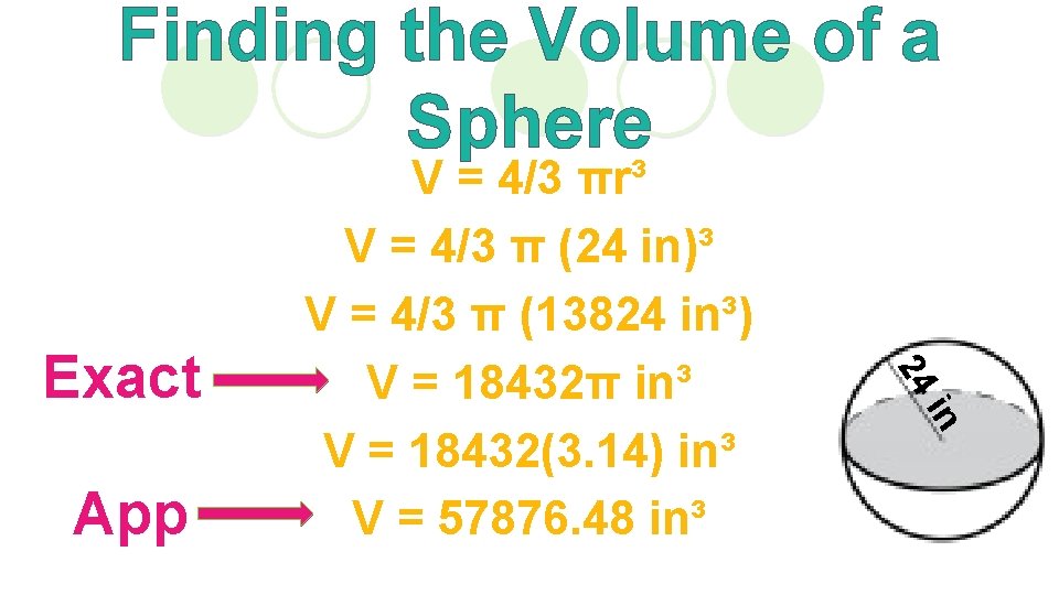Finding the Volume of a Sphere in App 24 Exact V = 4/3 πr³