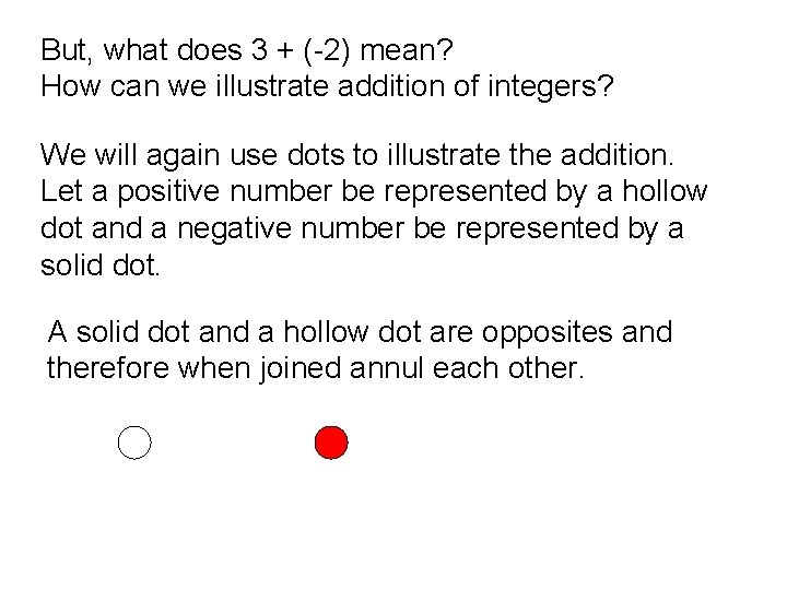 But, what does 3 + (-2) mean? How can we illustrate addition of integers?