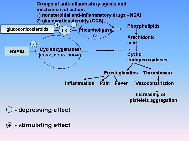 Groups of anti-inflammatory agents and mechanism of action: 1) nonsteroidal anti-inflammatory drugs - NSAI