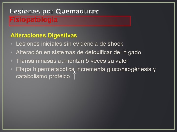 Lesiones por Quemaduras Fisiopatología Alteraciones Digestivas • Lesiones iniciales sin evidencia de shock • Lesiones por Quemaduras Fisiopatología Alteraciones Digestivas • Lesiones iniciales sin evidencia de shock •