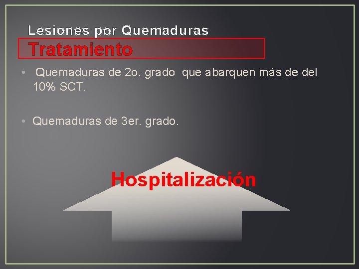 Lesiones por Quemaduras Tratamiento • Quemaduras de 2 o. grado que abarquen más de Lesiones por Quemaduras Tratamiento • Quemaduras de 2 o. grado que abarquen más de