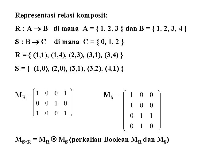 Representasi relasi komposit: R : A B di mana A = { 1, 2, Representasi relasi komposit: R : A B di mana A = { 1, 2,