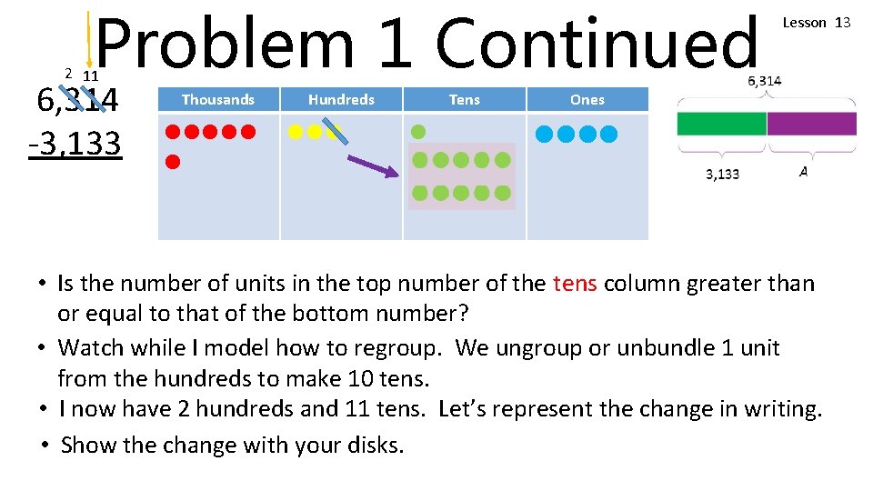 Problem 1 Continued Lesson 13 2 11 6, 314 -3, 133 Thousands lllll l