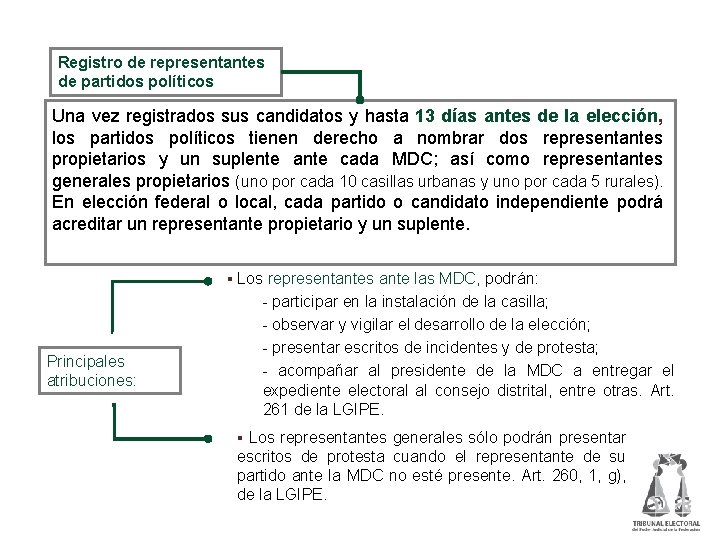 Representantes de partidos Registro de representantes de partidos políticos Una vez registrados sus candidatos