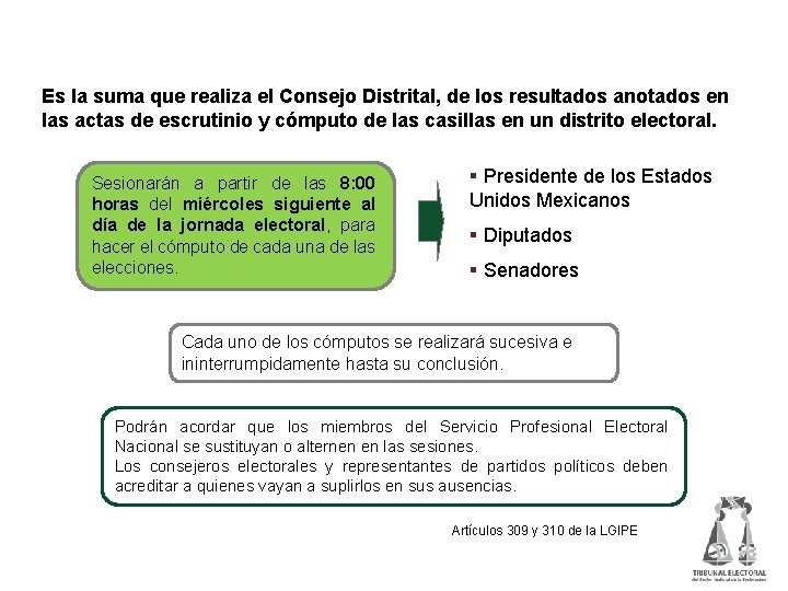 Cómputos distritales Es la suma que realiza el Consejo Distrital, de los resultados anotados