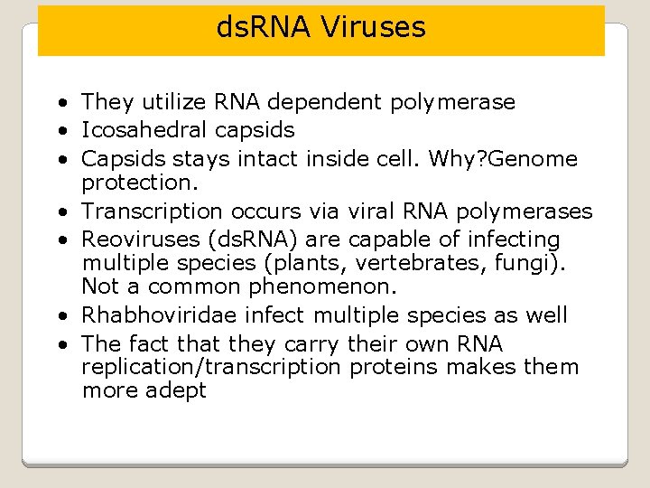 ds. RNA Viruses • They utilize RNA dependent polymerase • Icosahedral capsids • Capsids