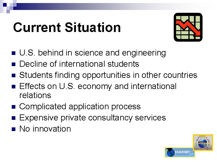 Current Situation n n n U. S. behind in science and engineering Decline of