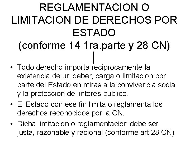 REGLAMENTACION O LIMITACION DE DERECHOS POR ESTADO (conforme 14 1 ra. parte y 28