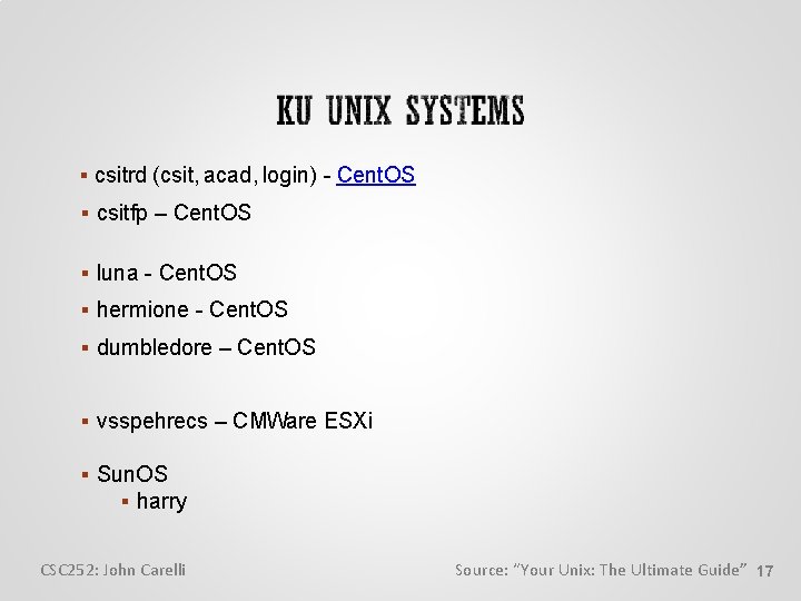  csitrd (csit, acad, login) - Cent. OS csitfp – Cent. OS luna -