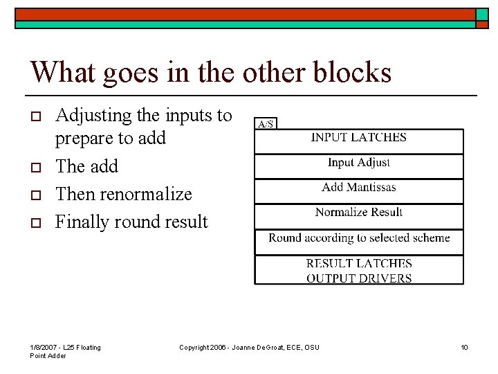 What goes in the other blocks o o Adjusting the inputs to prepare to