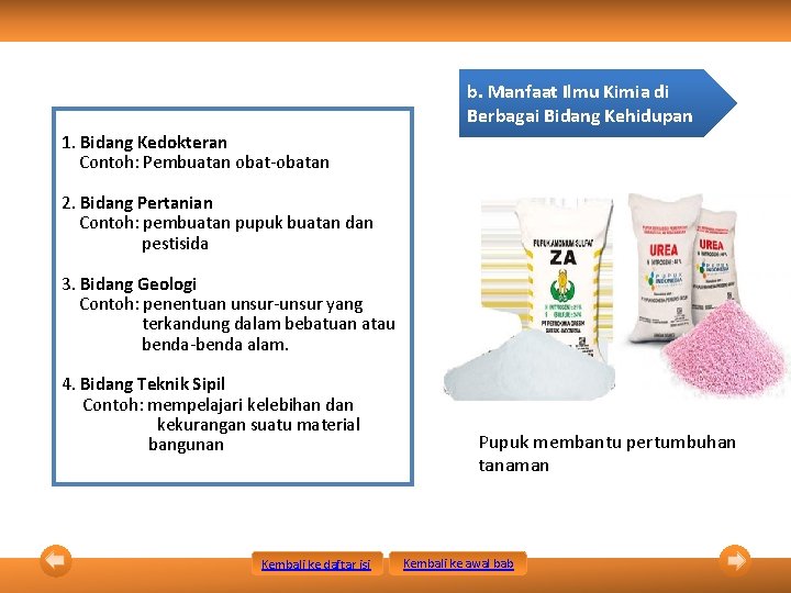 b. Manfaat Ilmu Kimia di Berbagai Bidang Kehidupan 1. Bidang Kedokteran Contoh: Pembuatan obat-obatan