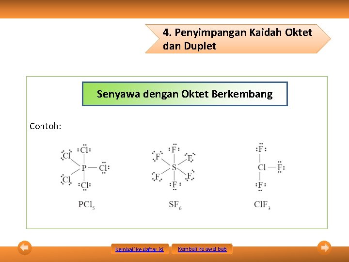 4. Penyimpangan Kaidah Oktet dan Duplet Senyawa dengan Oktet Berkembang Contoh: Kembali ke daftar