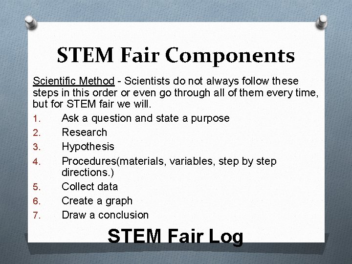 STEM Fair Components Scientific Method - Scientists do not always follow these steps in