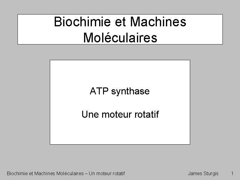 Biochimie et Machines Moléculaires ATP synthase Une moteur rotatif Biochimie et Machines Moléculaires –