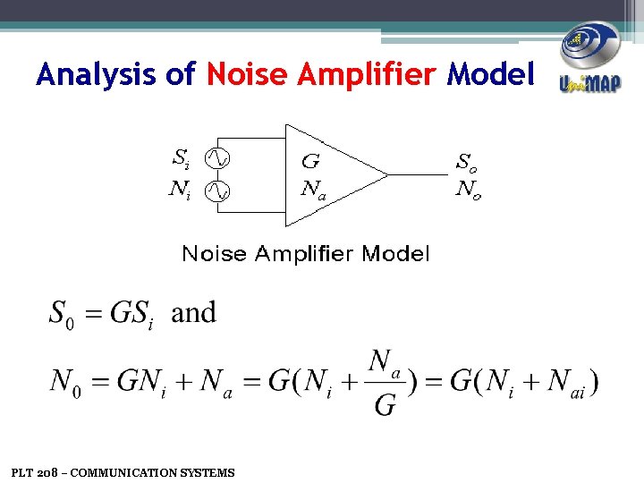 Analysis of Noise Amplifier Model PLT 208 – COMMUNICATION SYSTEMS 