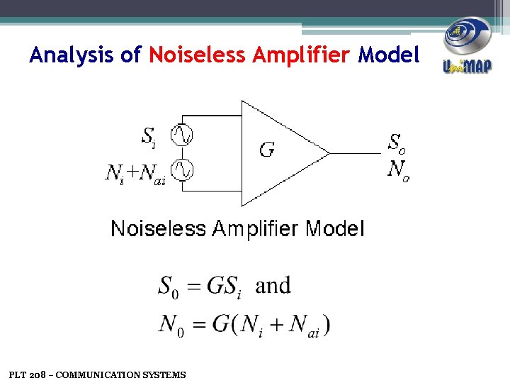 Analysis of Noiseless Amplifier Model PLT 208 – COMMUNICATION SYSTEMS 