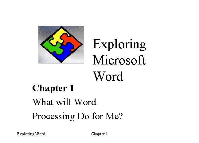 Exploring Microsoft Word Chapter 1 What will Word Processing Do for Me? Exploring Word