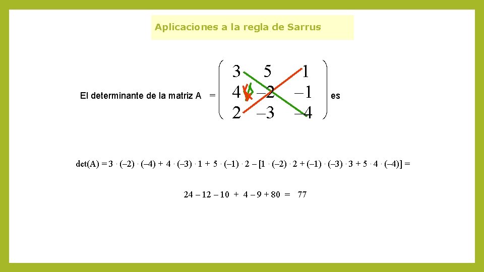Aplicaciones a la regla de Sarrus El determinante de la matriz A æ ç