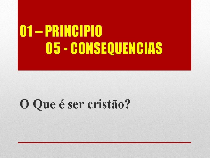 01 – PRINCIPIO 05 - CONSEQUENCIAS O Que é ser cristão? 