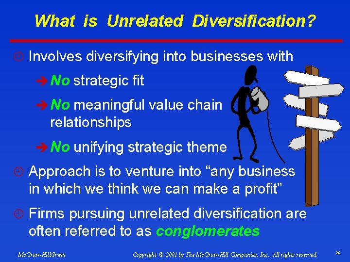 What is Unrelated Diversification? ¿ Involves diversifying into businesses with è No strategic fit