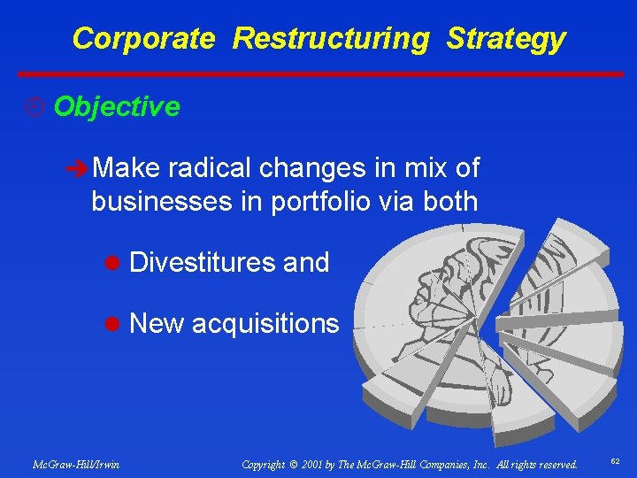 Corporate Restructuring Strategy ¿ Objective è Make radical changes in mix of businesses in