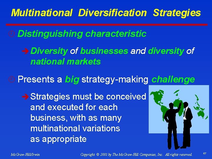 Multinational Diversification Strategies ¿ Distinguishing characteristic è Diversity of businesses and diversity of national