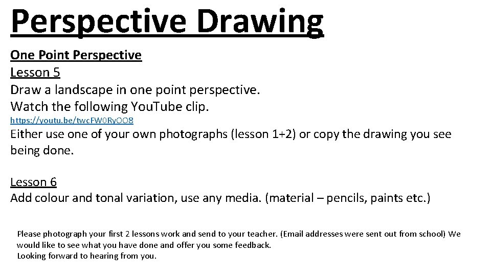 Perspective Drawing One Point Perspective Lesson 5 Draw a landscape in one point perspective.