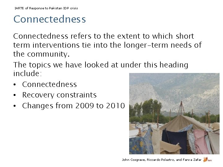 IARTE of Response to Pakistan IDP crisis Connectedness refers to the extent to which