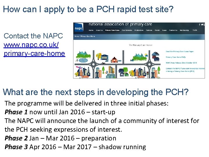 How can I apply to be a PCH rapid test site? Contact the NAPC