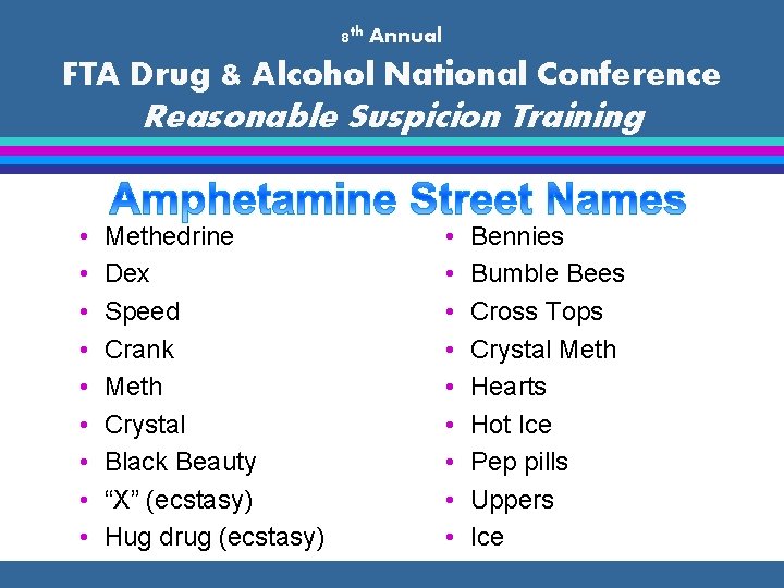 8 th Annual FTA Drug & Alcohol National Conference Reasonable Suspicion Training • •