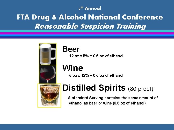 8 th Annual FTA Drug & Alcohol National Conference Reasonable Suspicion Training Beer 12