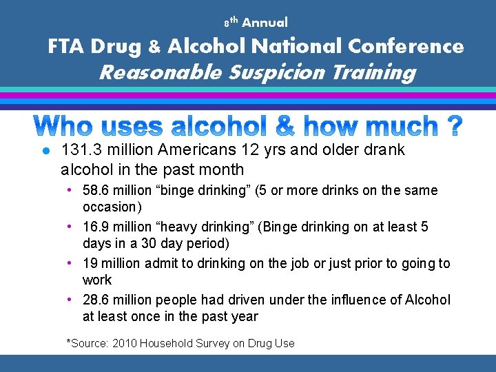 8 th Annual FTA Drug & Alcohol National Conference Reasonable Suspicion Training l 131.