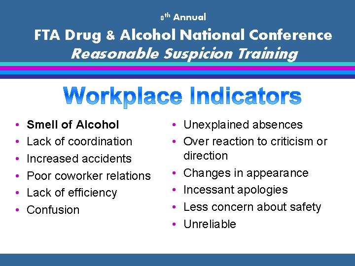 8 th Annual FTA Drug & Alcohol National Conference Reasonable Suspicion Training • •