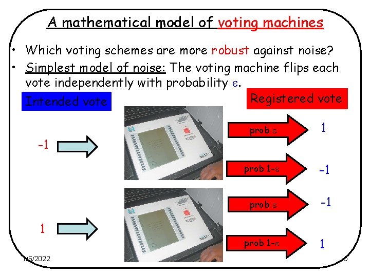 A mathematical model of voting machines • Which voting schemes are more robust against