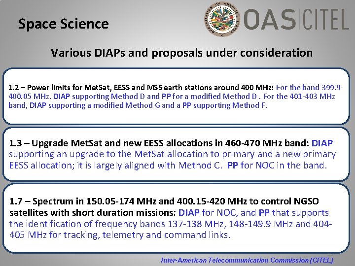 Space Science Various DIAPs and proposals under consideration 1. 2 – Power limits for