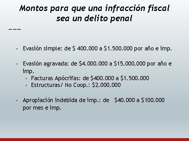 Montos para que una infracción fiscal sea un delito penal - Evasión simple: de